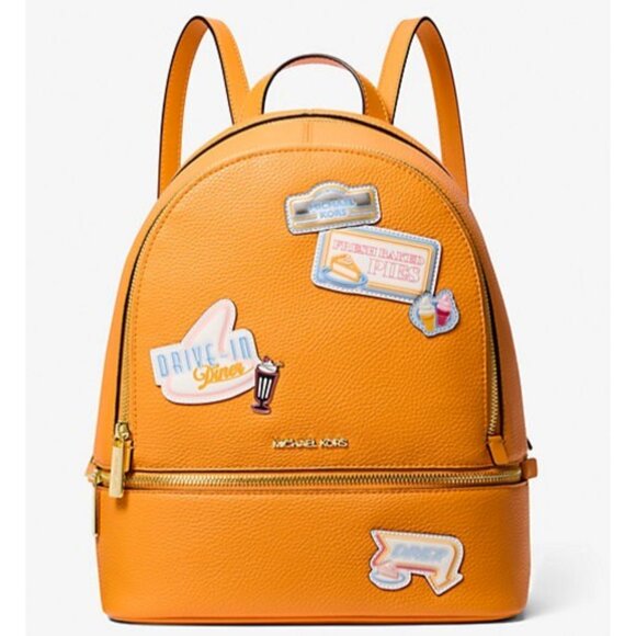 New Michael Kors Rhea Medium Embellished Backpack Pop Orange - Picture 1 of 5